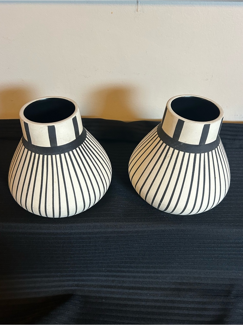 Set of 2 Black & Cream Geometric Ceramic Vases – Modern Boho Decor